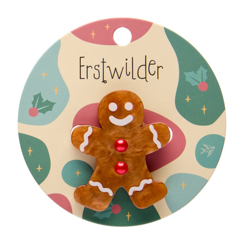Gingerbread Man Simplified Mini Brooch by Erstwilder