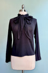 Black Long Sleeve Tie Neck Jersey Top by Compania Fantastica