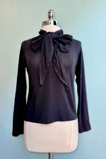 Black Long Sleeve Tie Neck Jersey Top by Compania Fantastica
