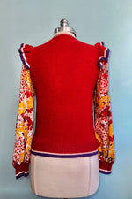 Rust and Purple Cable Knit Sweater Vest with Floral Sleeves