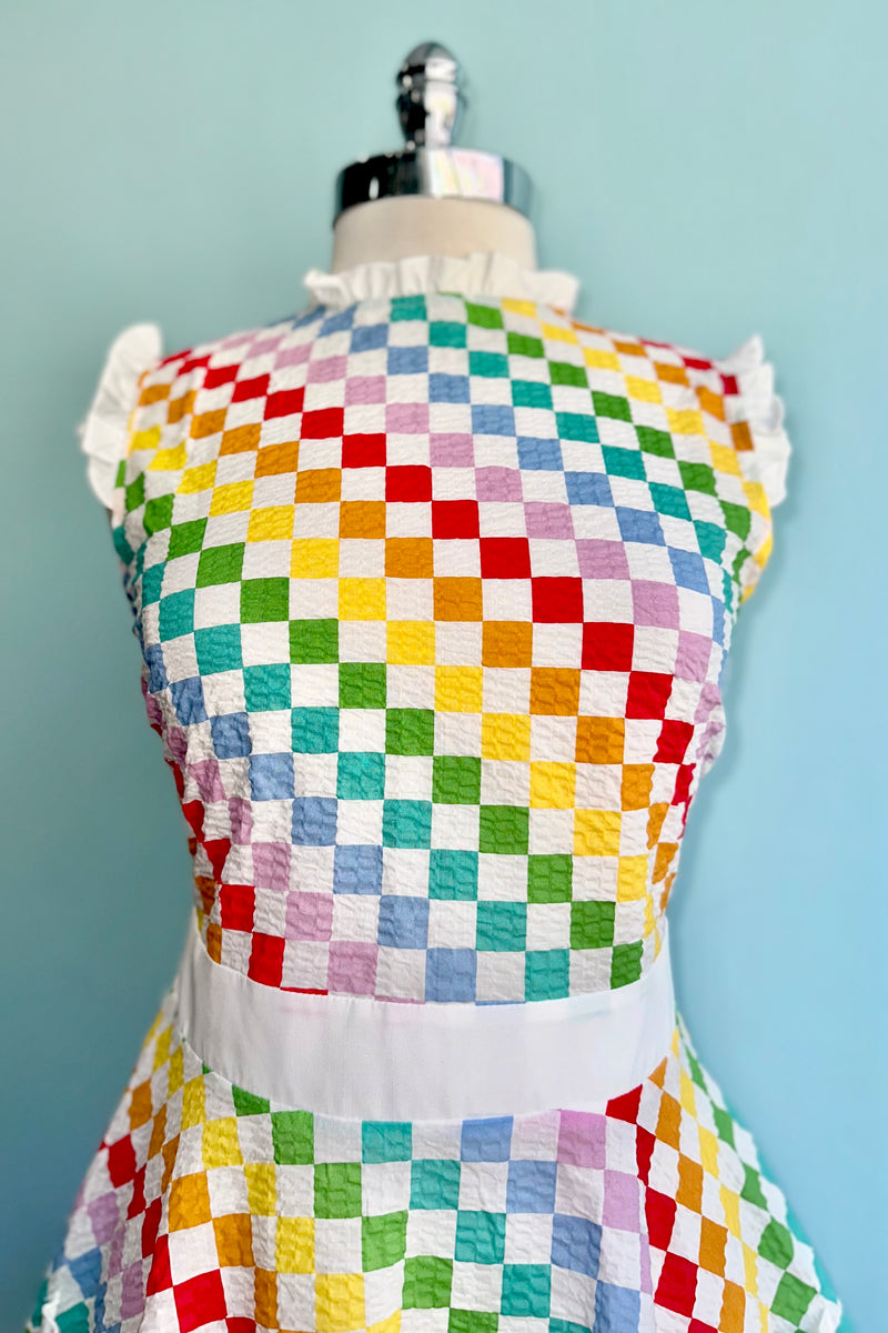 Rainbow Checks Sleeveless Ruffle Dress