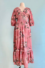 Pink Garden Floral Smocked Maxi Dress