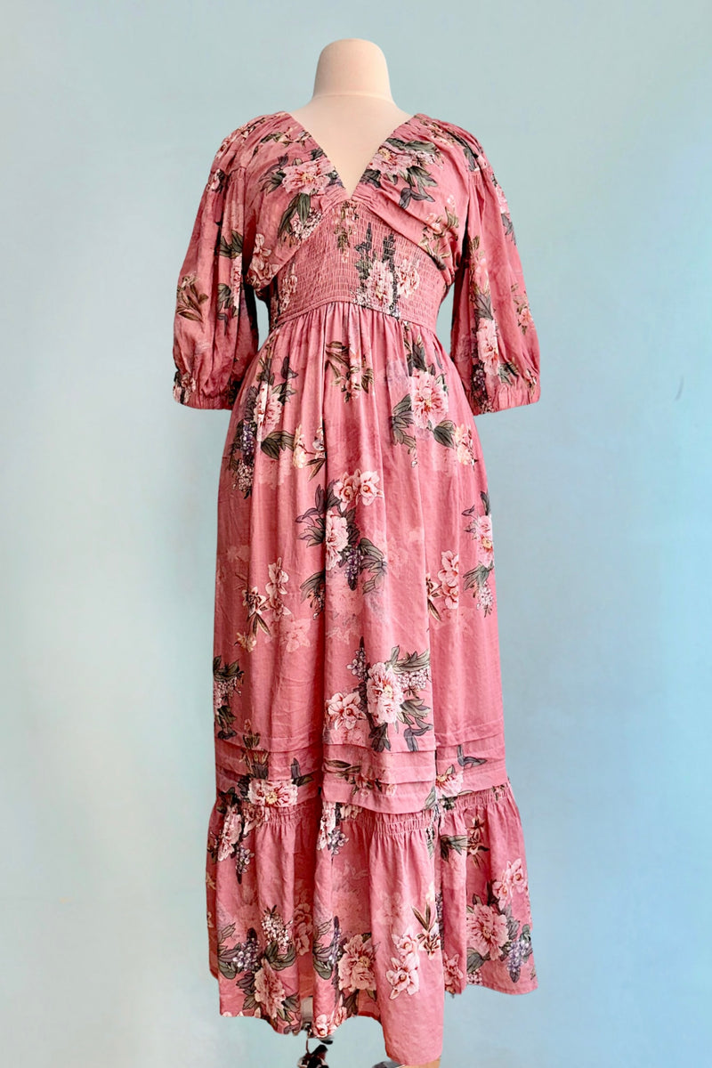 Pink Garden Floral Smocked Maxi Dress