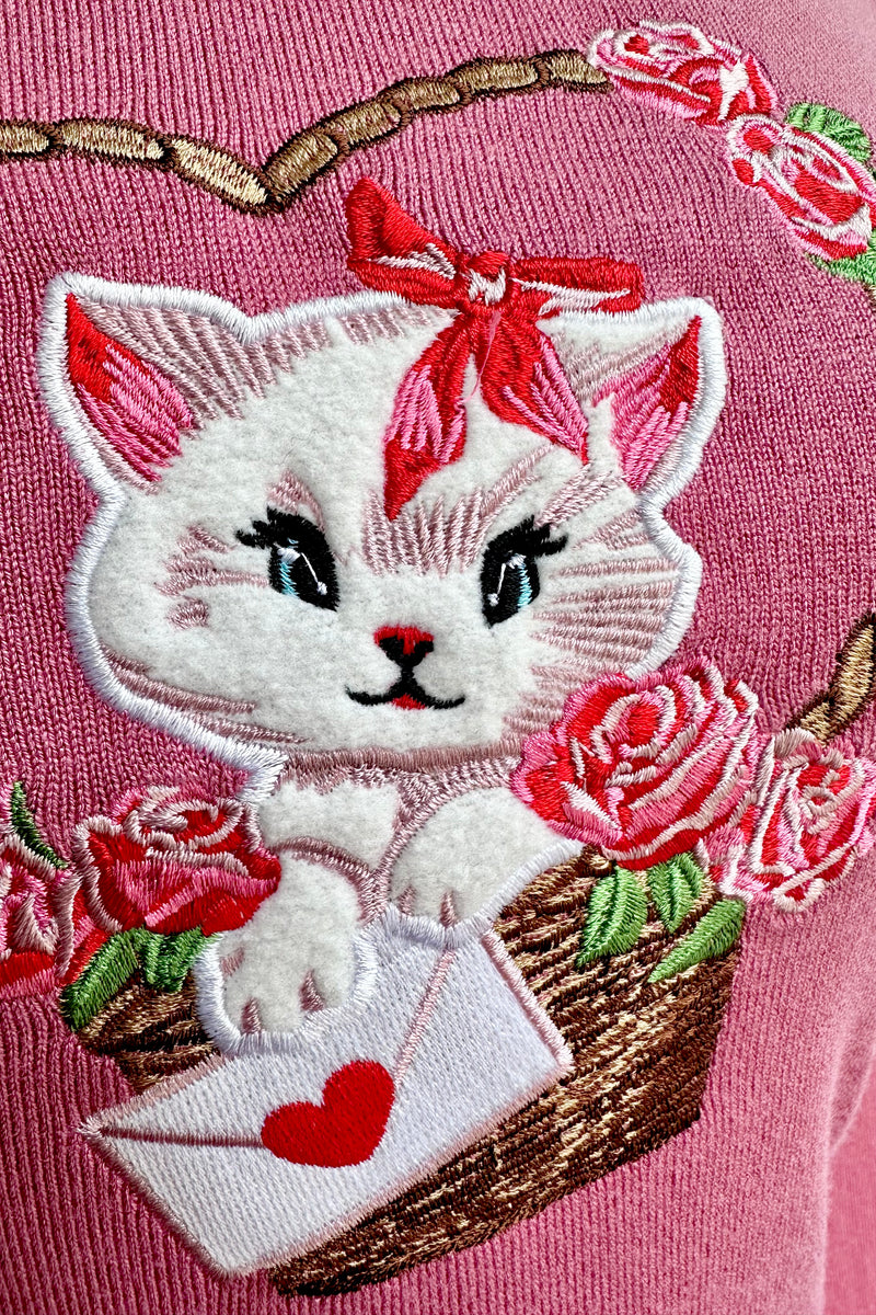 Kitty Love Letter Sweater in Pink by Voodoo Vixen