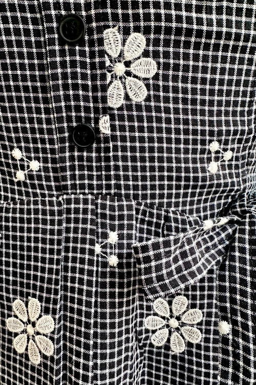 Black and White Gingham and Floral Mini Dress