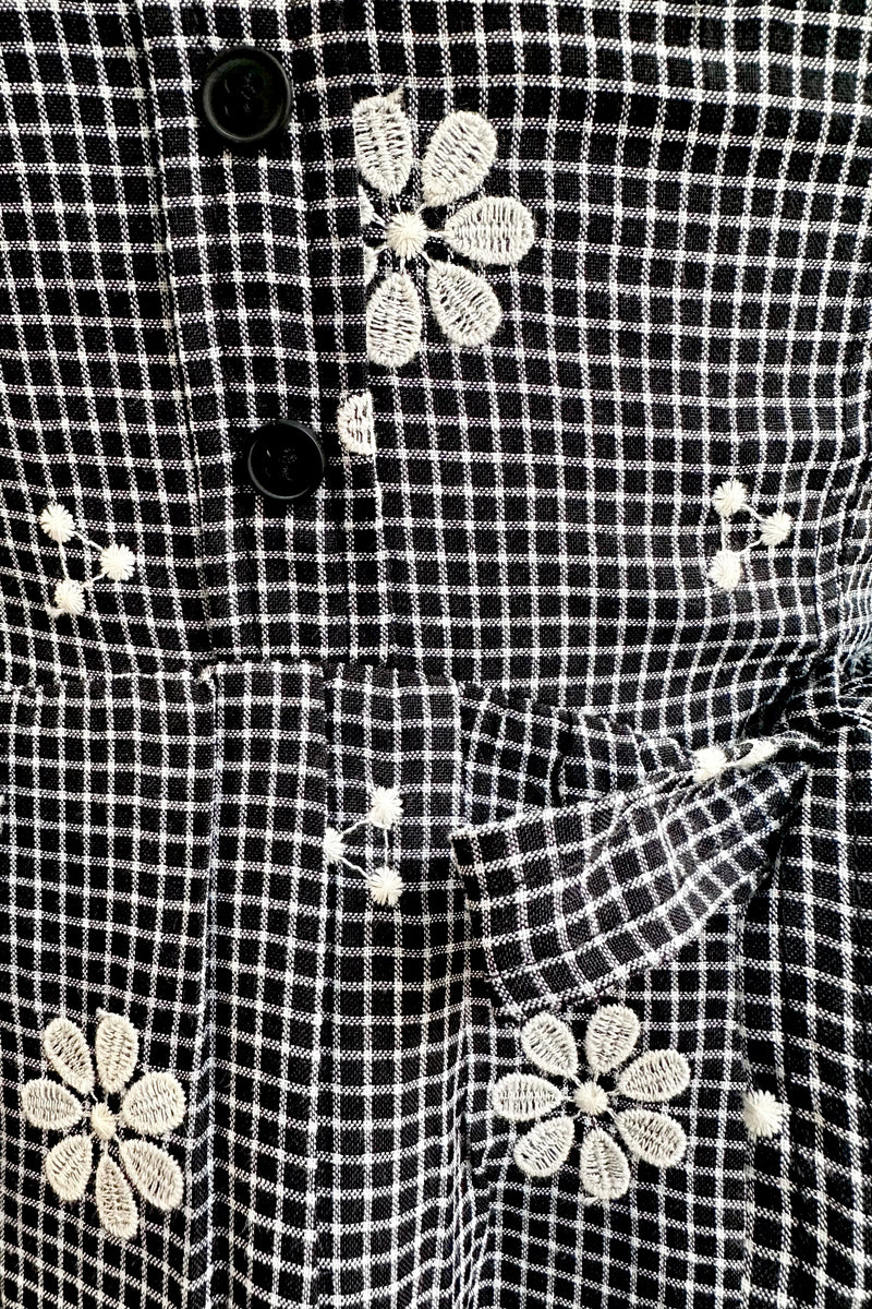 Black and White Gingham and Floral Mini Dress