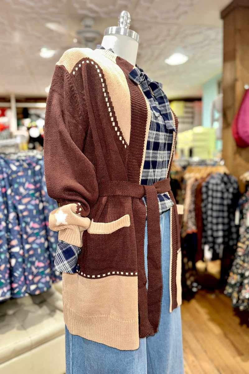 Brown Western Horseshoe Belted Cardigan – Modern Millie