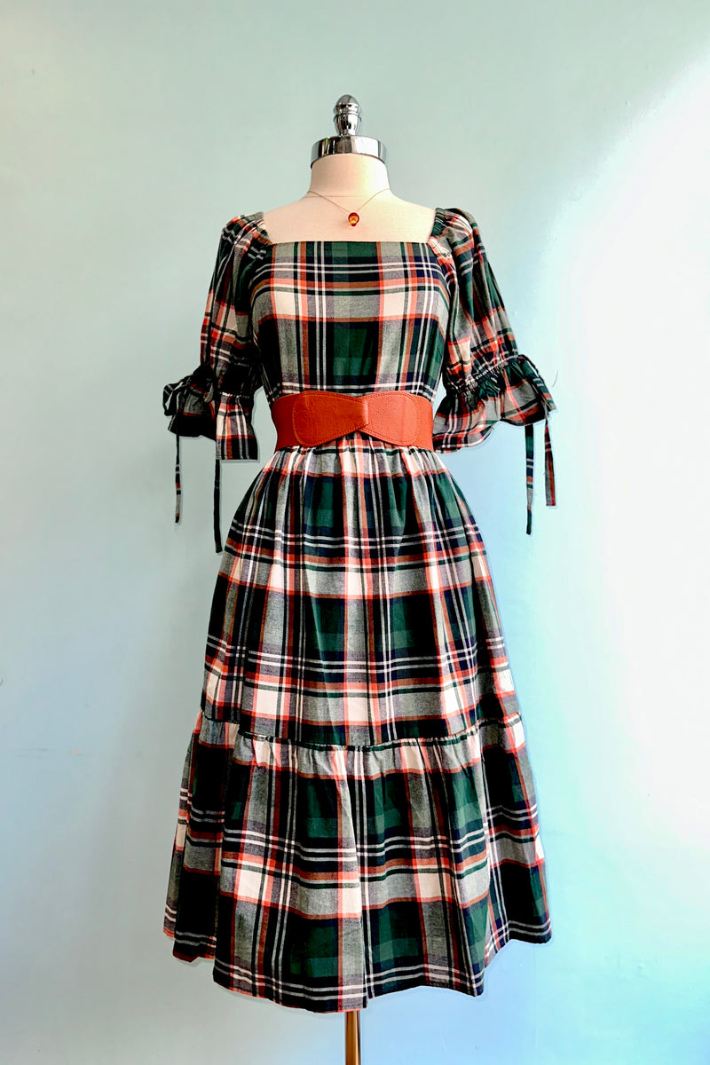 Green Plaid Square Neck Midi Dress Modern Millie Green Plaid Square Neck Midi Dress Modern Millie