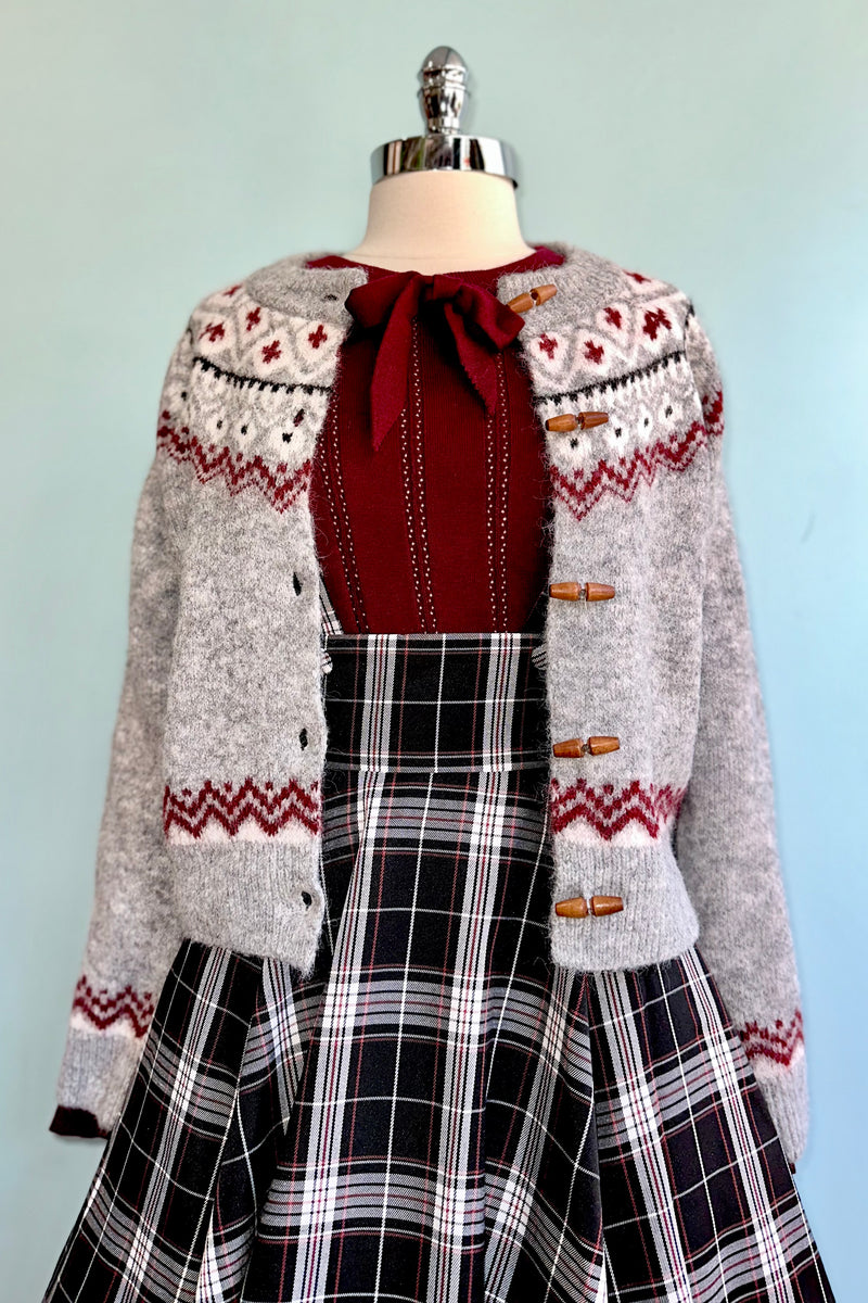 Fair Isle Toggle Button Cardigan Sweater