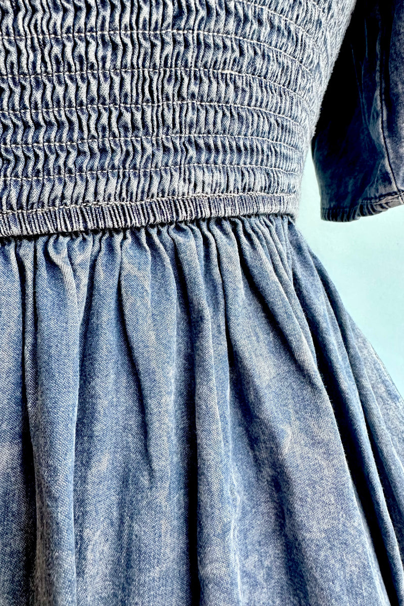 Denim Ruffle Sleeve Smocked Dress