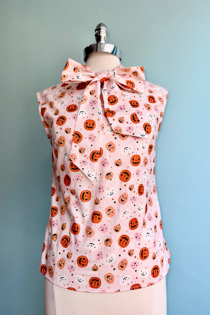 Pink Jack O' Lantern Bow Top by Retrolicious