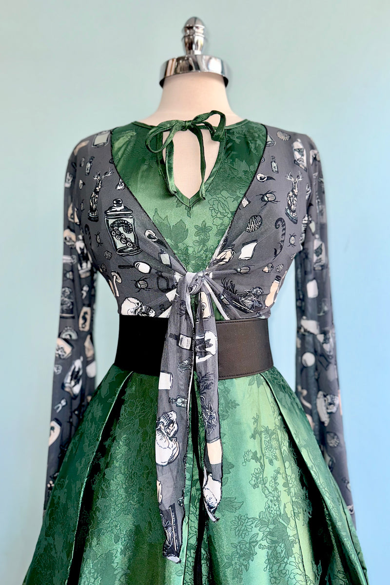 Emerald Brocade Tulip Sleeve Dress