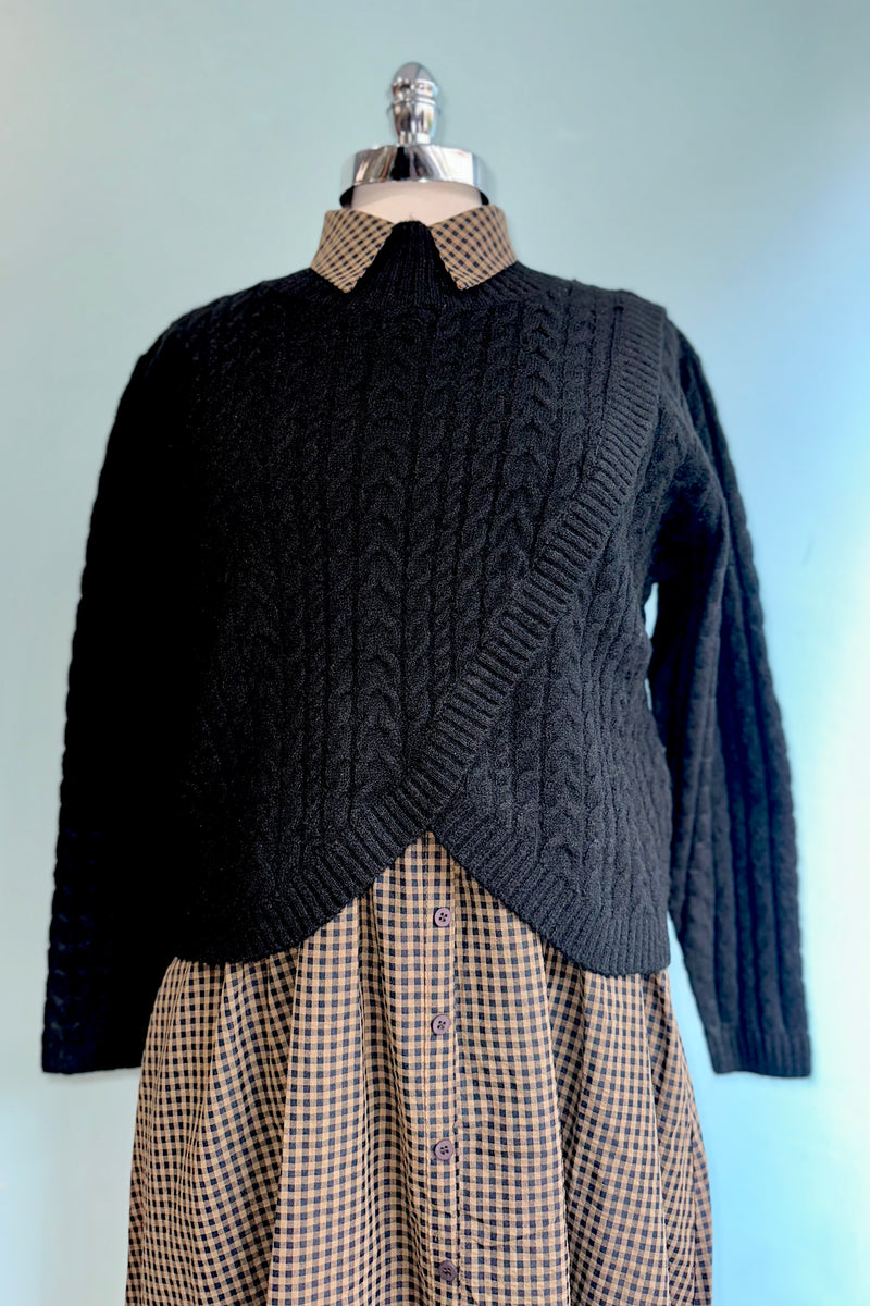 Navy and Brown Gingham Midi Dress