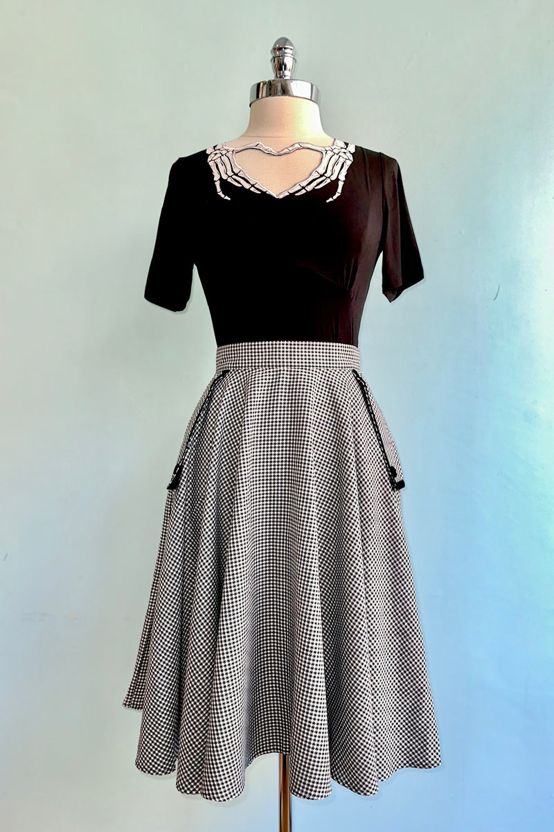 Teddy Skirt in Black and White Houndstooth by Hell Bunny