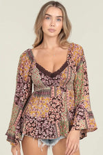 Patchwork Bell Sleeve Tunic Top by Angie