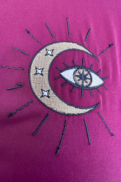 Burgundy Evil Eye Flutter Sleeve Dress