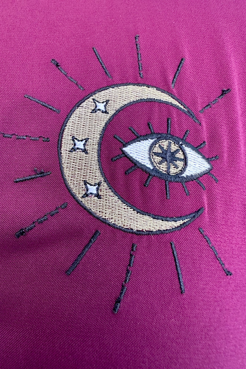 Burgundy Evil Eye Flutter Sleeve Dress