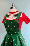 Green Candy Cane Corduroy Pinafore Skirt