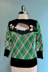 Green Plaid and Hedgehog Pullover Sweater