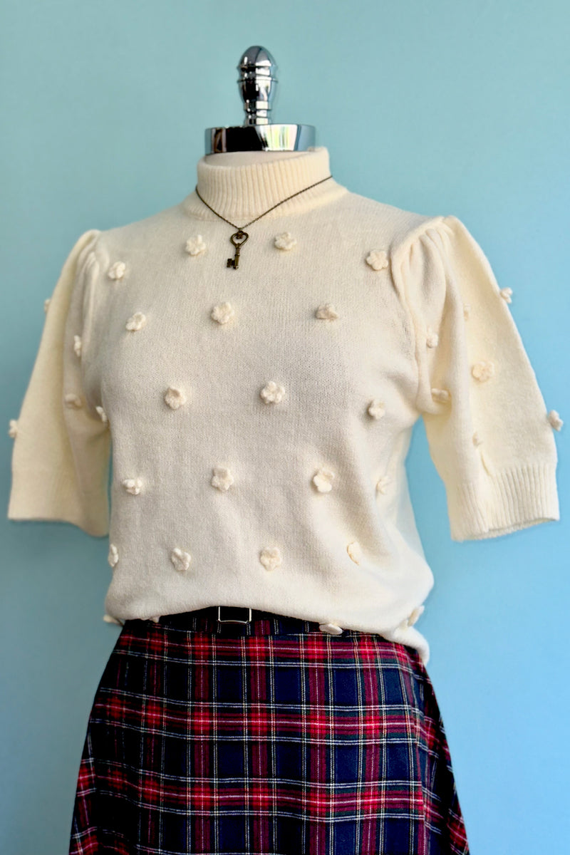 Ivory Short Sleeve Rosette Sweater