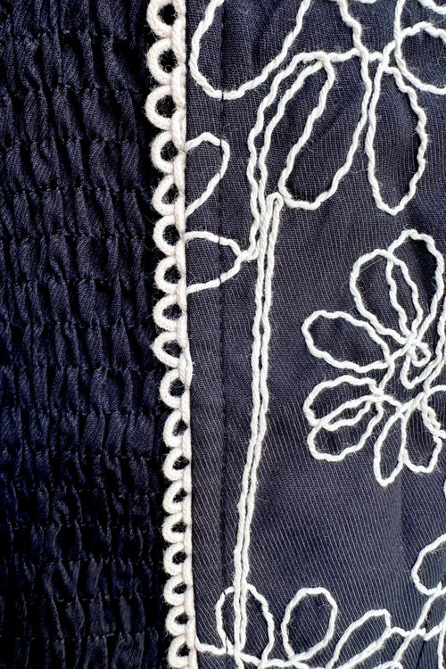 Black Embroidered Tie Front Vest