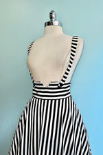 Black and White Striped Suspender Flare Skirt by Voodoo Vixen