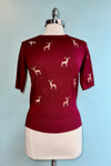Burgundy Embroidered Deer Short Sleeve Sweater by Banned