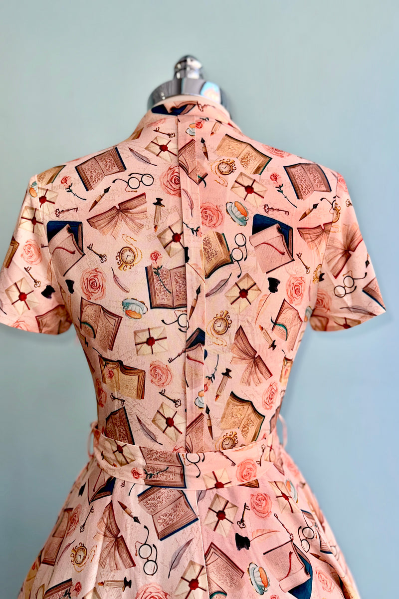 Vintage Books Short Sleeve Rose Dress in Pink by Miss Lulo