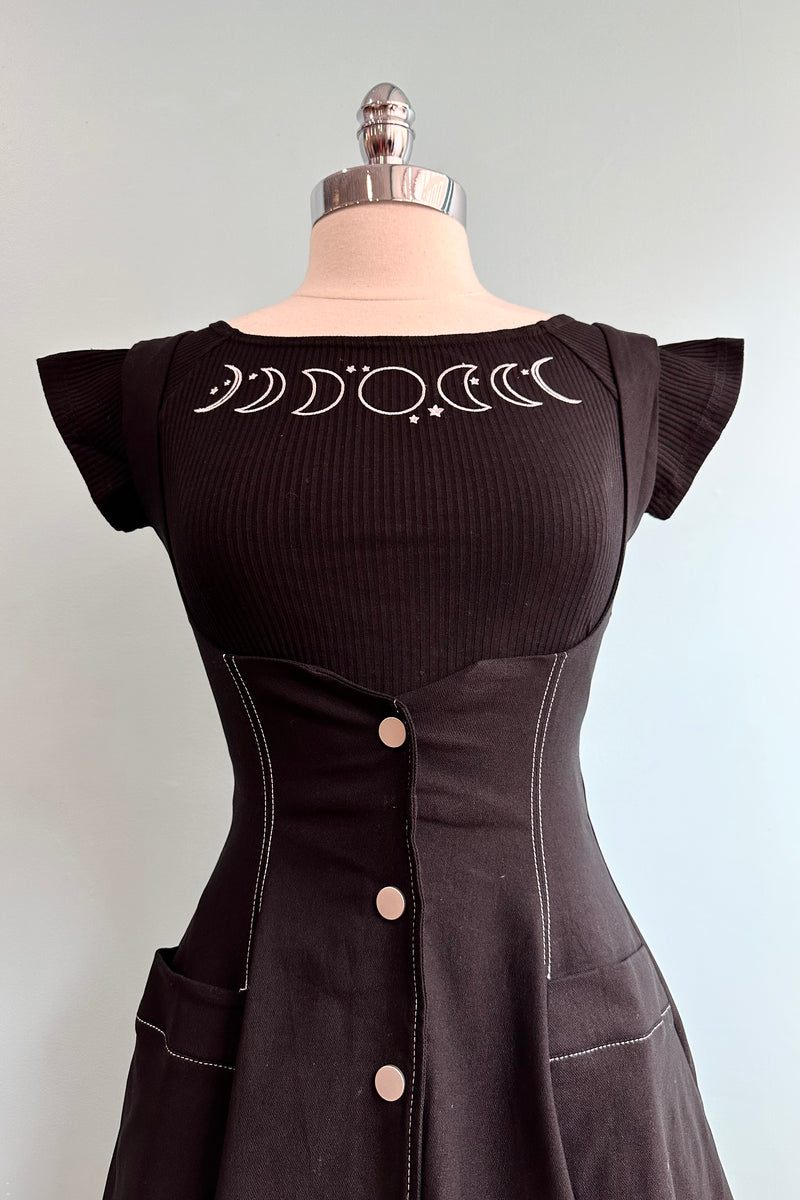 Black Twill High-Waisted Suspender Skirt