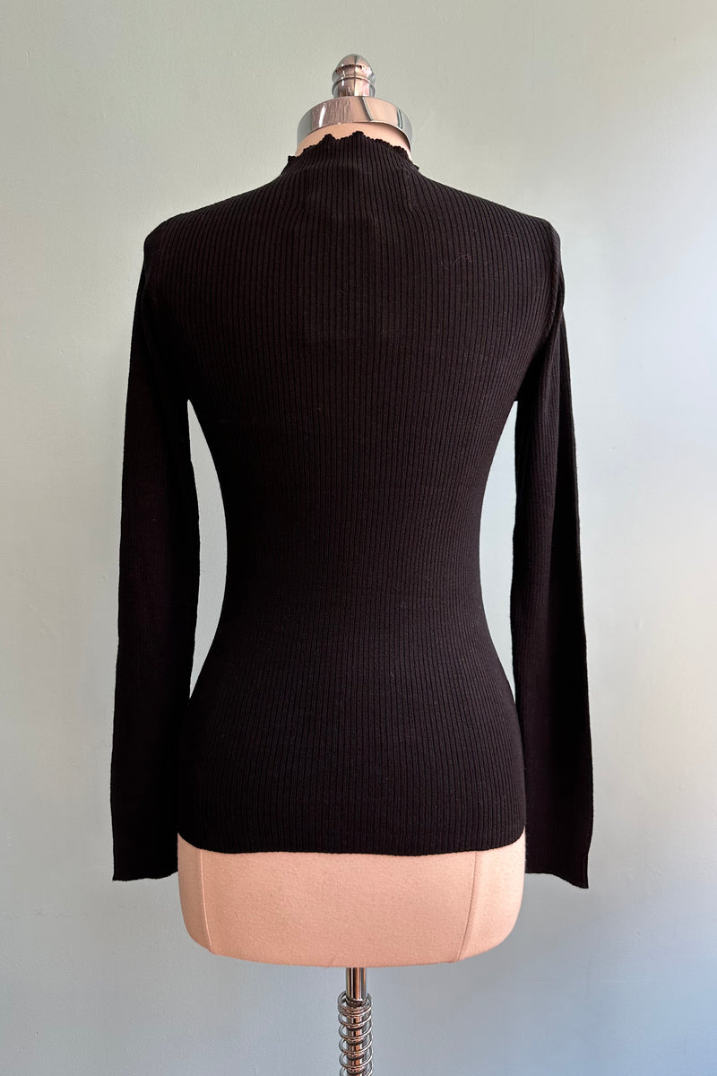 Black Ribbed Knit High Collar Sweater by Compania Fantastica