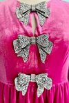 Pink Velvet Rhinestone Bow Mini Dress