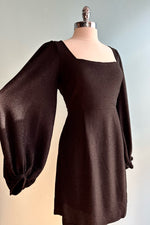 Black Metallic Balloon Sleeve Mini Dress by Molly Bracken