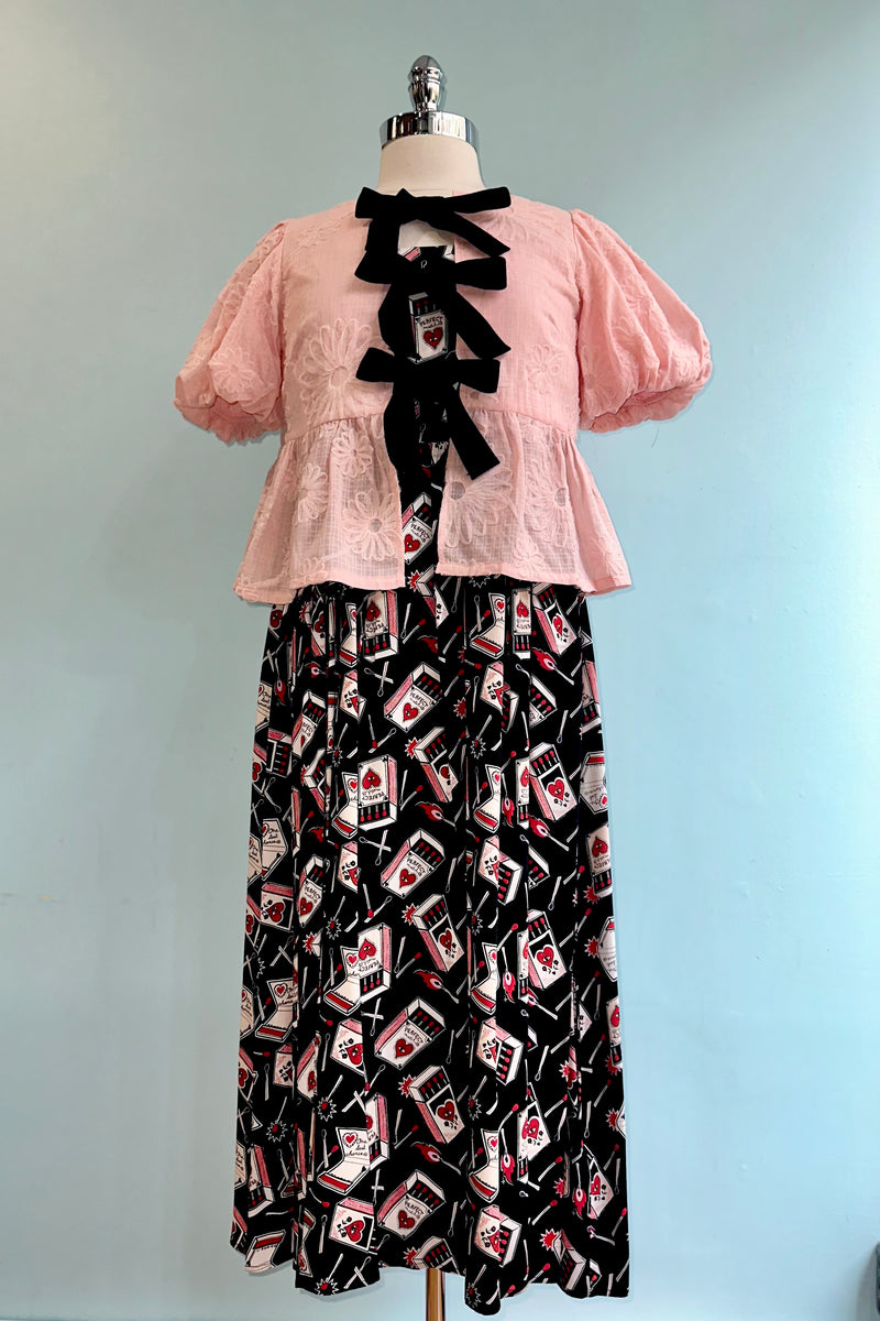 Bow Tie Floral Puff Sleeve Top in Pink