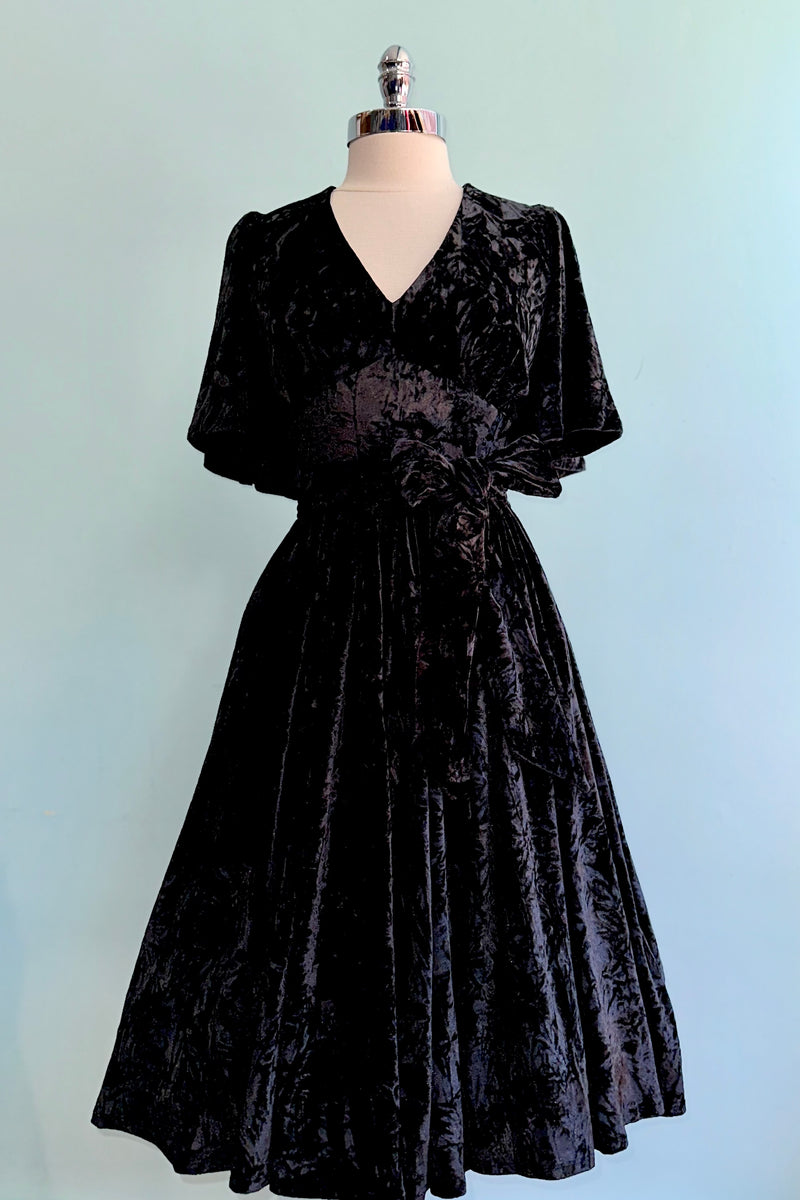 velvet flutter sleeve cocktail dress Ralph Lauren Velvet Flutter Sleeve Cocktail Dress With A Wrap Style Gray SZ 14