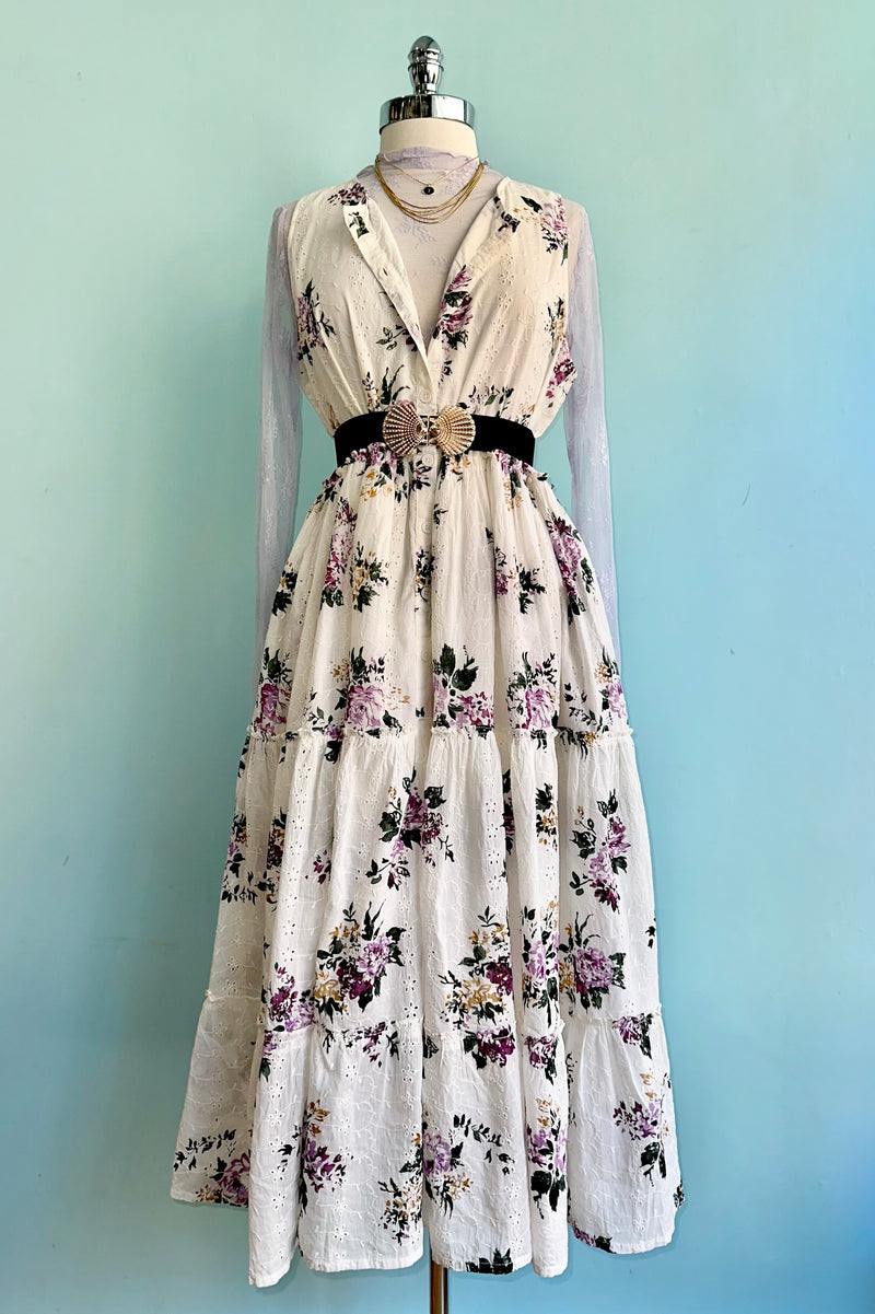 White Floral and Eyelet Loose Midi Dress by POL Clothing Modern Millie White Floral and Eyelet Loose Midi Dress by POL Clothing Modern Millie