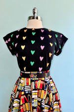 Heart T-Shirt Top in Black by Compania Fantastica