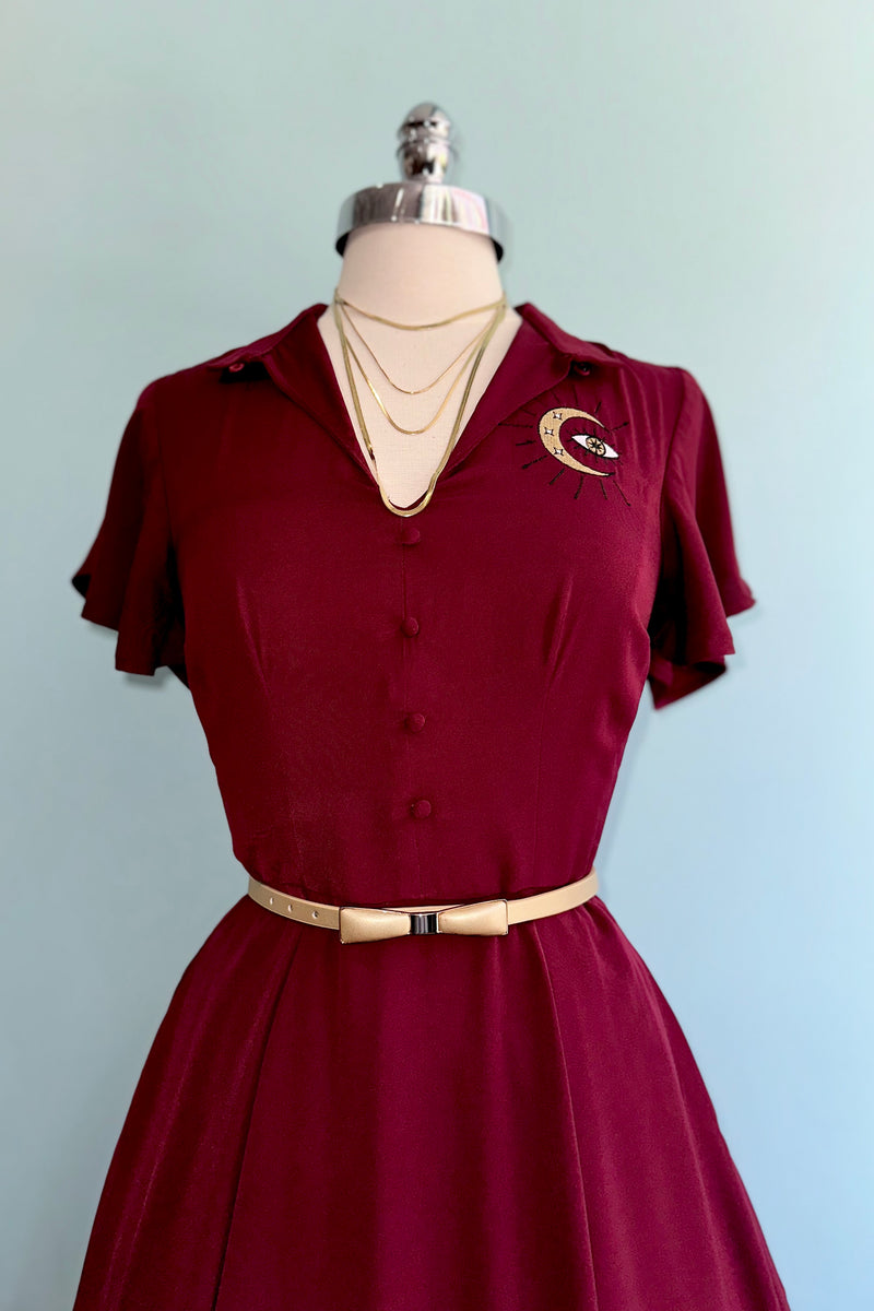 Burgundy Evil Eye Flutter Sleeve Dress