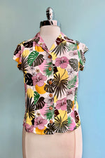 Benita Tropical Print Button Down Top by Hell Bunny