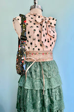 Eucalyptus Tiered Lace and Rose Jacquard Mesh Midi Skirt