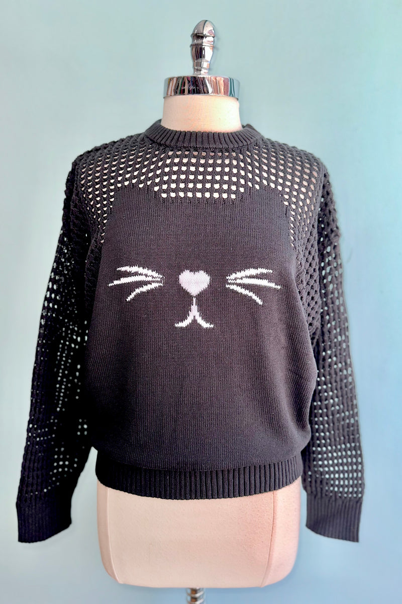 Black Cat Open Weave Pullover Sweater