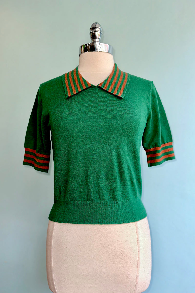 Green Fold Over Collar Short Sleeve Sweater by Tulip B.