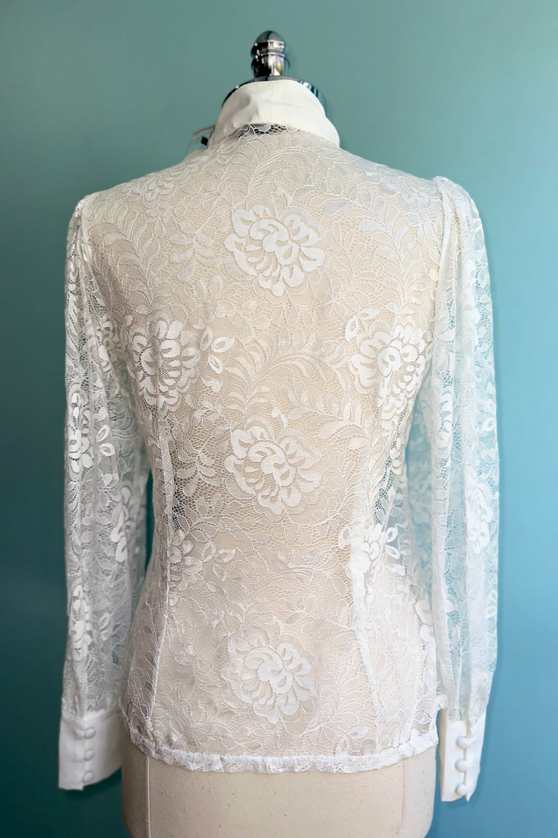 Ivory Lace Tie-Neck Blouse