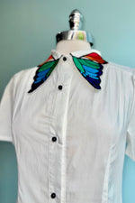 Rainbow Butterfly Collar Button Down Blouse