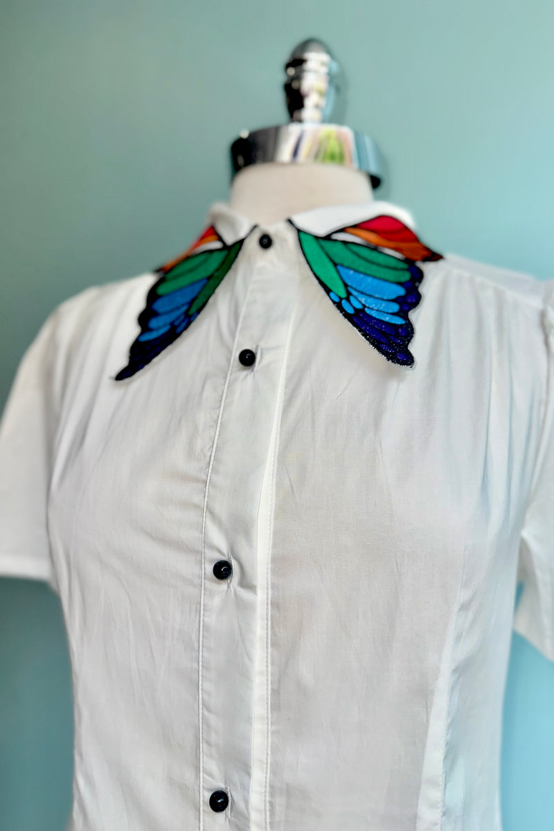 Rainbow Butterfly Collar Button Down Blouse