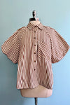 Pecan Stripe Button Down Balloon Sleeve Top