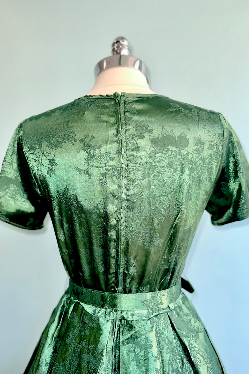Emerald Brocade Tulip Sleeve Dress