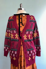 Burgundy Holiday Fair Isle Long Cardigan Sweater