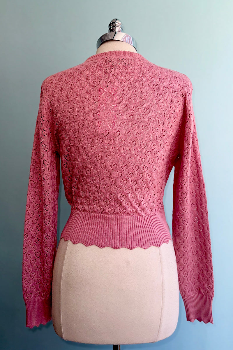 Pink Heart Scalloped Edge Cardigan Sweater by Voodoo Vixen