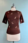 Brown Embroidered Deer Short Sleeve Sweater by Banned