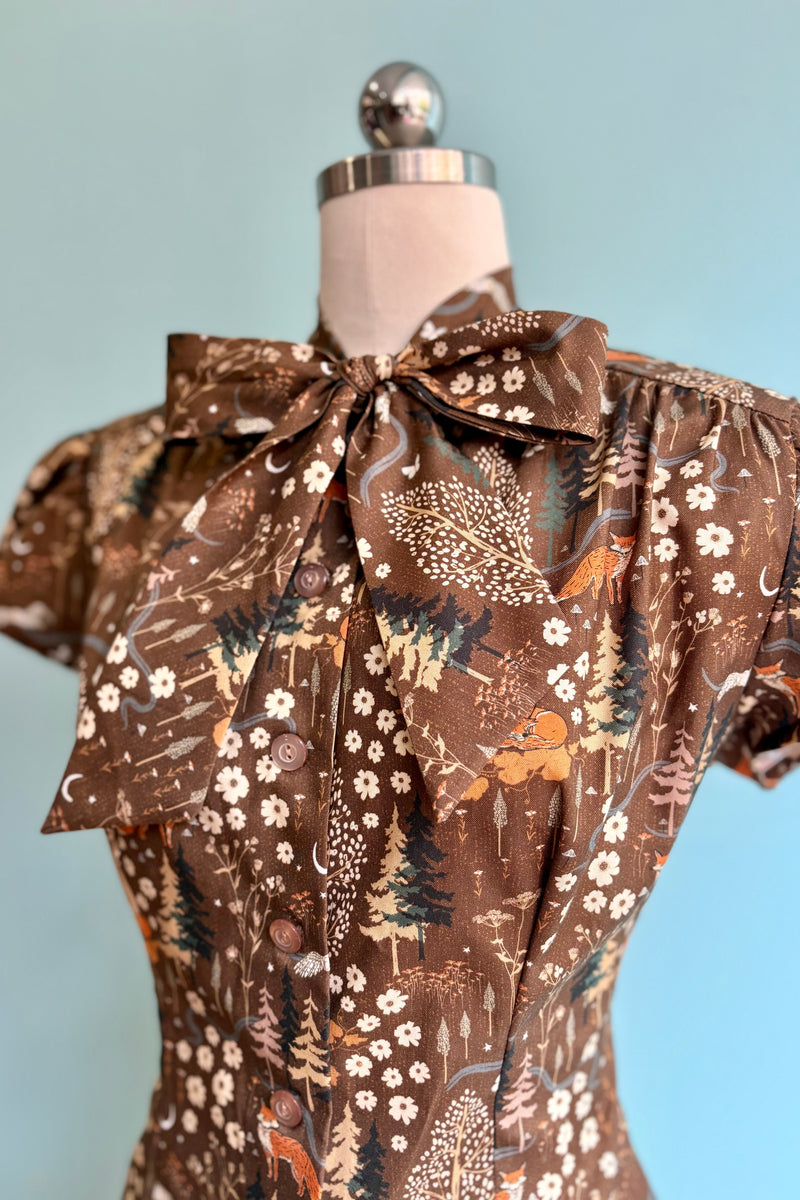 Brown Fox Estelle Tie-Neck Blouse by Heart of Haute